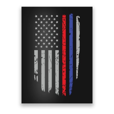 American Flag Red Blue Thin Line Apparel Firefighter Police Poster