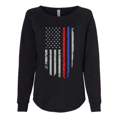 American Flag Red Blue Thin Line Apparel Firefighter Police Womens California Wash Sweatshirt