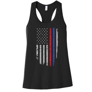 American Flag Red Blue Thin Line Apparel Firefighter Police Women's Racerback Tank