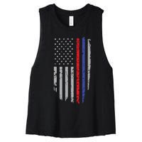 American Flag Red Blue Thin Line Apparel Firefighter Police Women's Racerback Cropped Tank