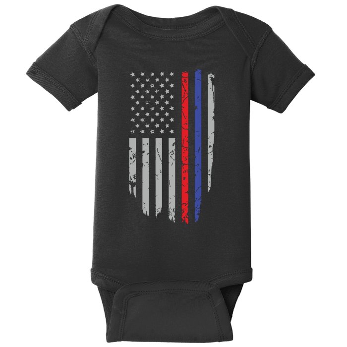 American Flag Red Blue Thin Line Apparel Firefighter Police Baby Bodysuit