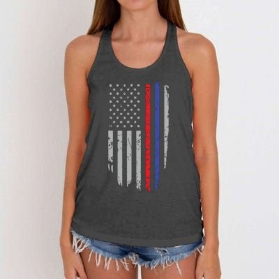 American Flag Red Blue Thin Line Apparel Firefighter Police Women's Knotted Racerback Tank