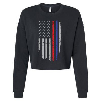 American Flag Red Blue Thin Line Apparel Firefighter Police Cropped Pullover Crew