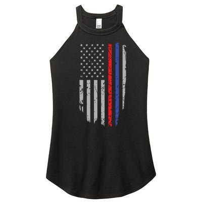 American Flag Red Blue Thin Line Apparel Firefighter Police Women's Perfect Tri Rocker Tank