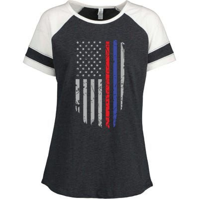 American Flag Red Blue Thin Line Apparel Firefighter Police Enza Ladies Jersey Colorblock Tee