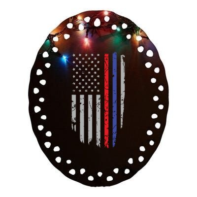 American Flag Red Blue Thin Line Apparel Firefighter Police Ceramic Oval Ornament