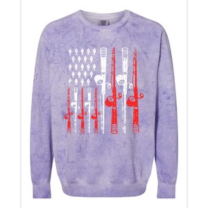 American Flag Retro Fishing Rod Lover Dad Papa Fisher Funny Gift Colorblast Crewneck Sweatshirt