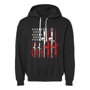 American Flag Retro Fishing Rod Lover Dad Papa Fisher Funny Gift Garment-Dyed Fleece Hoodie