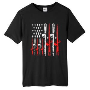 American Flag Retro Fishing Rod Lover Dad Papa Fisher Funny Gift Tall Fusion ChromaSoft Performance T-Shirt