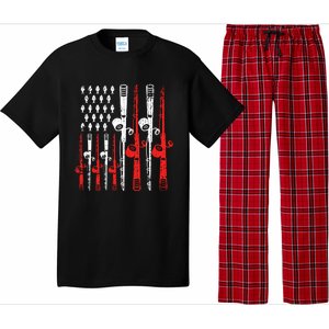 American Flag Retro Fishing Rod Lover Dad Papa Fisher Funny Gift Pajama Set