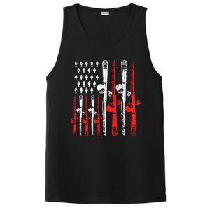 American Flag Retro Fishing Rod Lover Dad Papa Fisher Funny Gift PosiCharge Competitor Tank