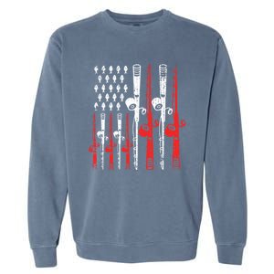 American Flag Retro Fishing Rod Lover Dad Papa Fisher Funny Gift Garment-Dyed Sweatshirt