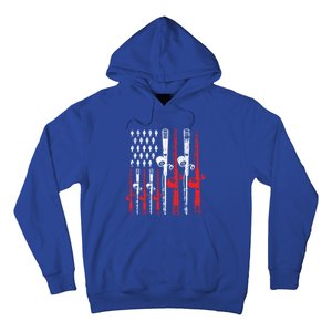 American Flag Retro Fishing Rod Lover Dad Papa Fisher Funny Gift Hoodie