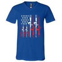 American Flag Retro Fishing Rod Lover Dad Papa Fisher Funny Gift V-Neck T-Shirt