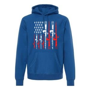 American Flag Retro Fishing Rod Lover Dad Papa Fisher Funny Gift Premium Hoodie