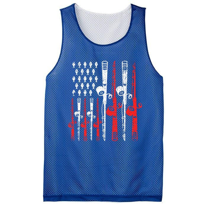 American Flag Retro Fishing Rod Lover Dad Papa Fisher Funny Gift Mesh Reversible Basketball Jersey Tank