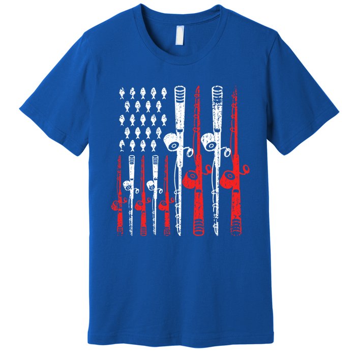 American Flag Retro Fishing Rod Lover Dad Papa Fisher Funny Gift Premium T-Shirt