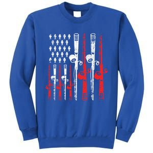 American Flag Retro Fishing Rod Lover Dad Papa Fisher Funny Gift Tall Sweatshirt