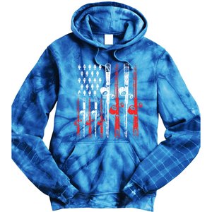 American Flag Retro Fishing Rod Lover Dad Papa Fisher Funny Gift Tie Dye Hoodie