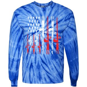 American Flag Retro Fishing Rod Lover Dad Papa Fisher Funny Gift Tie-Dye Long Sleeve Shirt