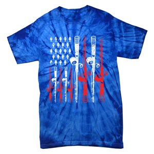 American Flag Retro Fishing Rod Lover Dad Papa Fisher Funny Gift Tie-Dye T-Shirt