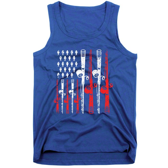 American Flag Retro Fishing Rod Lover Dad Papa Fisher Funny Gift Tank Top