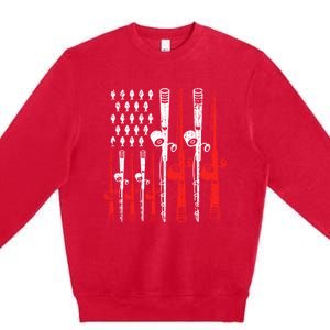 American Flag Retro Fishing Rod Lover Dad Papa Fisher Funny Gift Premium Crewneck Sweatshirt