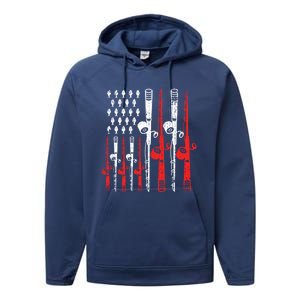 American Flag Retro Fishing Rod Lover Dad Papa Fisher Funny Gift Performance Fleece Hoodie