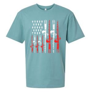 American Flag Retro Fishing Rod Lover Dad Papa Fisher Funny Gift Sueded Cloud Jersey T-Shirt