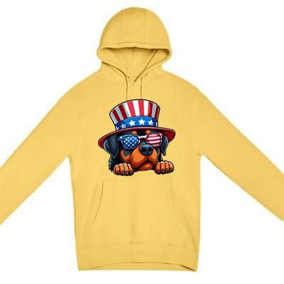 American Flag Rottweiler Dog Lover Funny 4th Of July Dog Gift Premium Pullover Hoodie