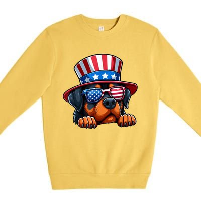 American Flag Rottweiler Dog Lover Funny 4th Of July Dog Gift Premium Crewneck Sweatshirt