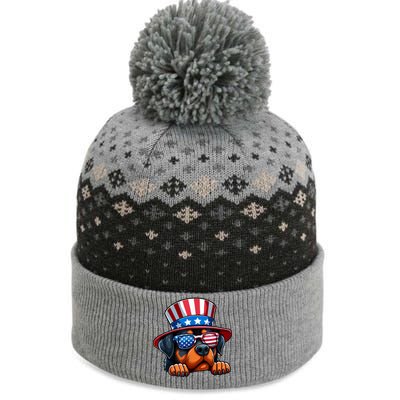 American Flag Rottweiler Dog Lover Funny 4th Of July Dog Gift The Baniff Cuffed Pom Beanie