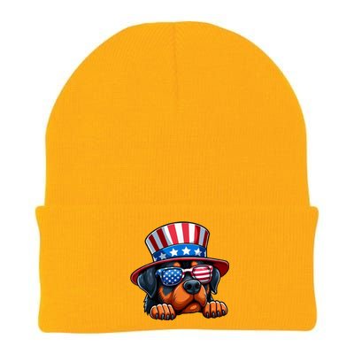 American Flag Rottweiler Dog Lover Funny 4th Of July Dog Gift Knit Cap Winter Beanie