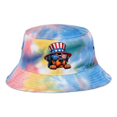 American Flag Rottweiler Dog Lover Funny 4th Of July Dog Gift Tie Dye Newport Bucket Hat