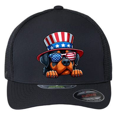 American Flag Rottweiler Dog Lover Funny 4th Of July Dog Gift Flexfit Unipanel Trucker Cap