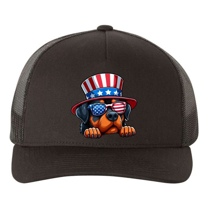 American Flag Rottweiler Dog Lover Funny 4th Of July Dog Gift Yupoong Adult 5-Panel Trucker Hat