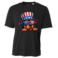 American Flag Rottweiler Dog Lover Funny 4th Of July Dog Gift Cooling Performance Crew T-Shirt