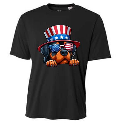 American Flag Rottweiler Dog Lover Funny 4th Of July Dog Gift Cooling Performance Crew T-Shirt