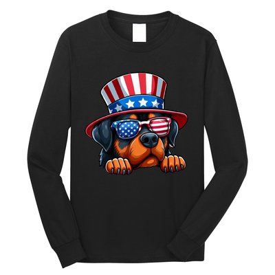 American Flag Rottweiler Dog Lover Funny 4th Of July Dog Gift Long Sleeve Shirt