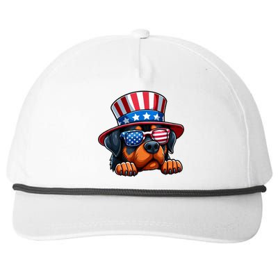 American Flag Rottweiler Dog Lover Funny 4th Of July Dog Gift Snapback Five-Panel Rope Hat