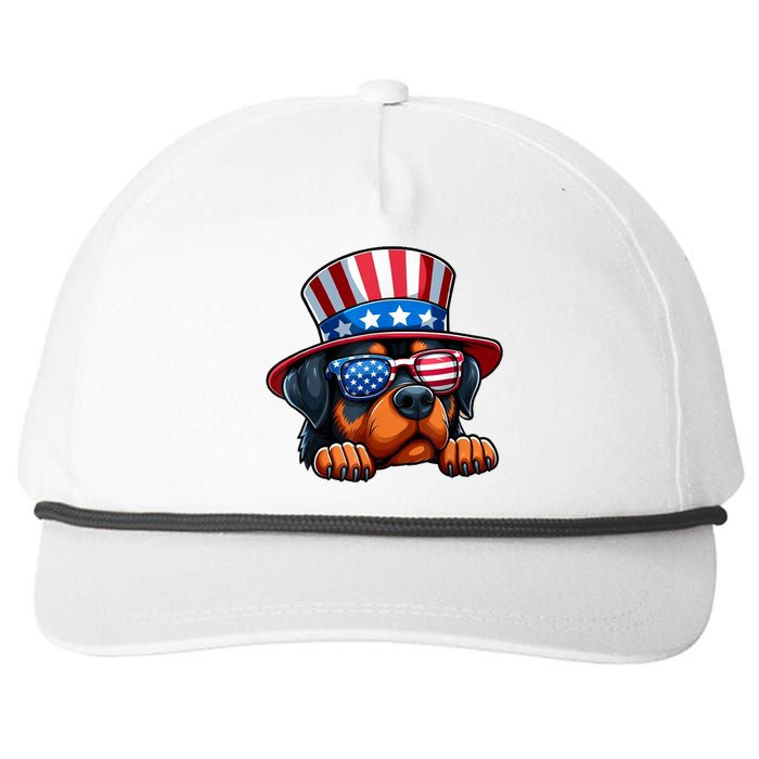 American Flag Rottweiler Dog Lover Funny 4th Of July Dog Gift Snapback Five-Panel Rope Hat