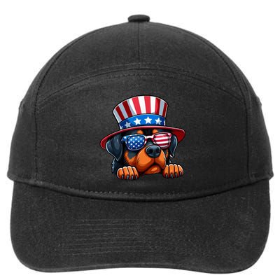 American Flag Rottweiler Dog Lover Funny 4th Of July Dog Gift 7-Panel Snapback Hat