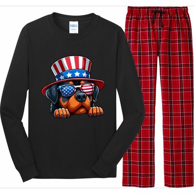 American Flag Rottweiler Dog Lover Funny 4th Of July Dog Gift Long Sleeve Pajama Set