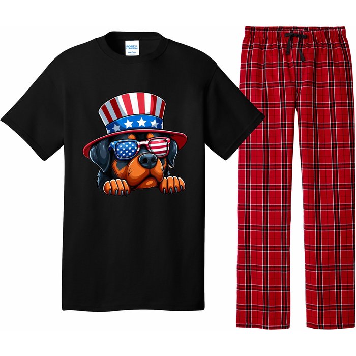 American Flag Rottweiler Dog Lover Funny 4th Of July Dog Gift Pajama Set