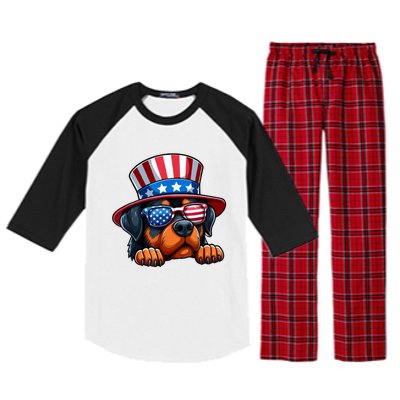 American Flag Rottweiler Dog Lover Funny 4th Of July Dog Gift Raglan Sleeve Pajama Set