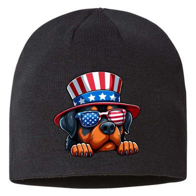 American Flag Rottweiler Dog Lover Funny 4th Of July Dog Gift Sustainable Beanie