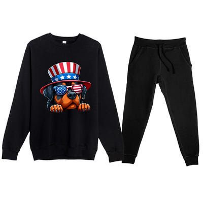 American Flag Rottweiler Dog Lover Funny 4th Of July Dog Gift Premium Crewneck Sweatsuit Set