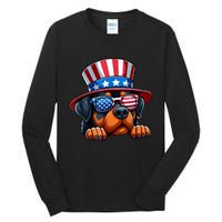 American Flag Rottweiler Dog Lover Funny 4th Of July Dog Gift Tall Long Sleeve T-Shirt