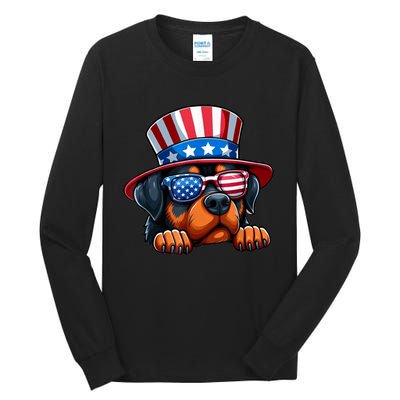 American Flag Rottweiler Dog Lover Funny 4th Of July Dog Gift Tall Long Sleeve T-Shirt