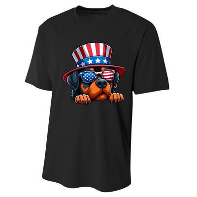 American Flag Rottweiler Dog Lover Funny 4th Of July Dog Gift Performance Sprint T-Shirt